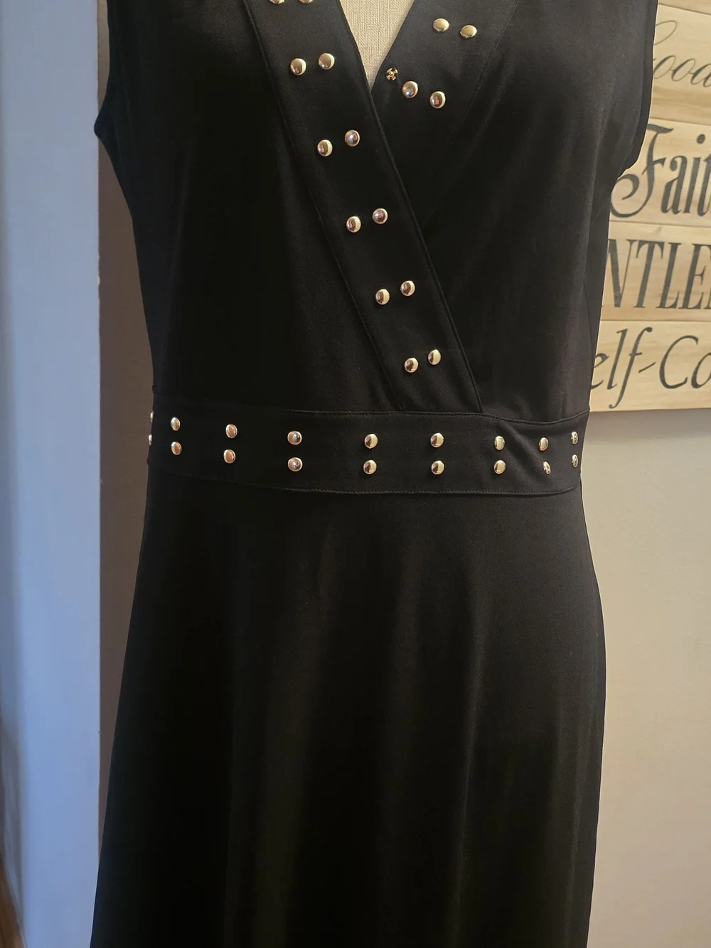 Sleeveless Michael Kors Black Stud-Accent A-Line Dress